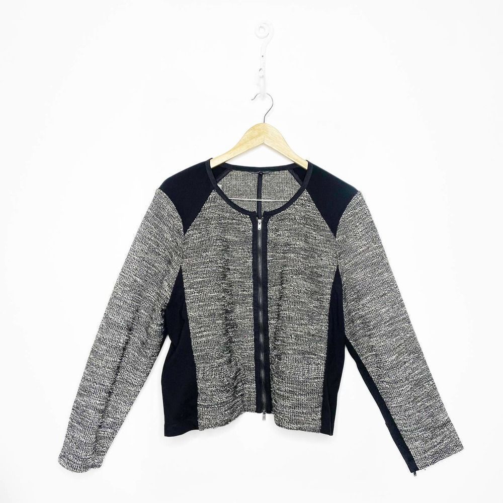 Eileen Fisher tweedy knitted cotton womens moto jacket/sweater XL